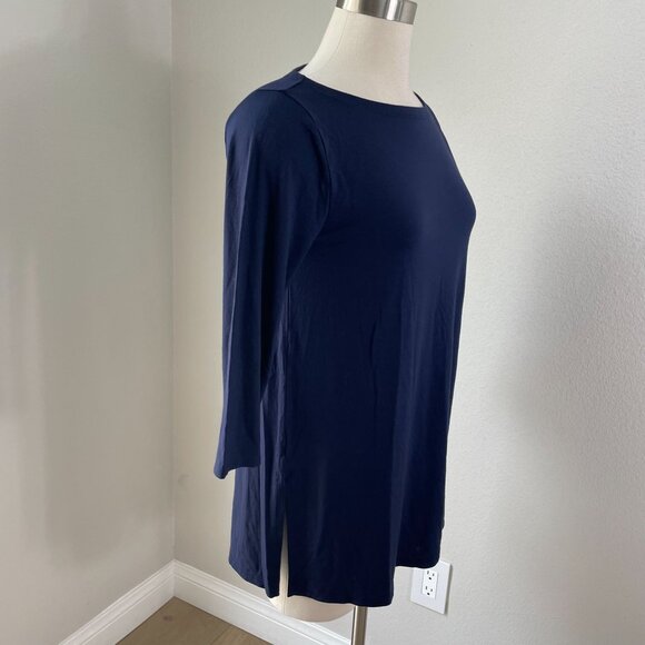 Eileen Fisher Womens XS Navy 3/4 Sleeve Tunic Top Viscose Blend Stretch Shirt - Picture 2 of 7